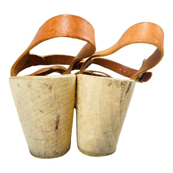 Myclogs.se Womens Sandals Maguba Leather Natural Tan Wooden Peep Toe Size 39 - Picture 6 of 9